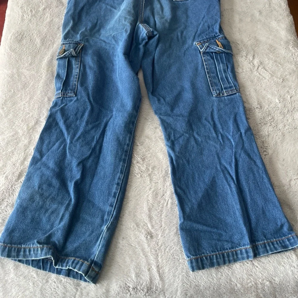 Disney Winnie the Pooh Embroidered Blue Denim Cargo Pants Girls size 7